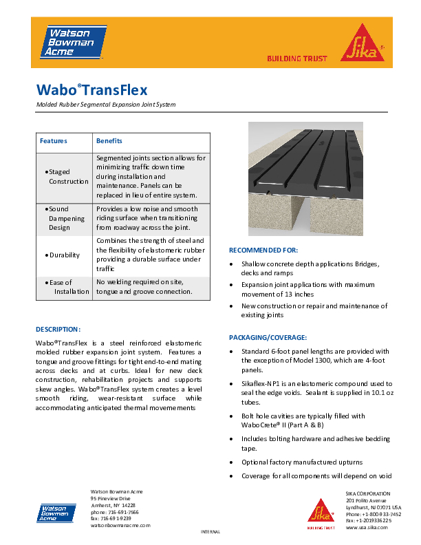 Wabo Tranflex Data Sheet Cover
